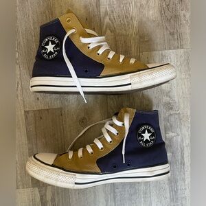 Custom Converse High-Top Sneakers in Blue and Tan